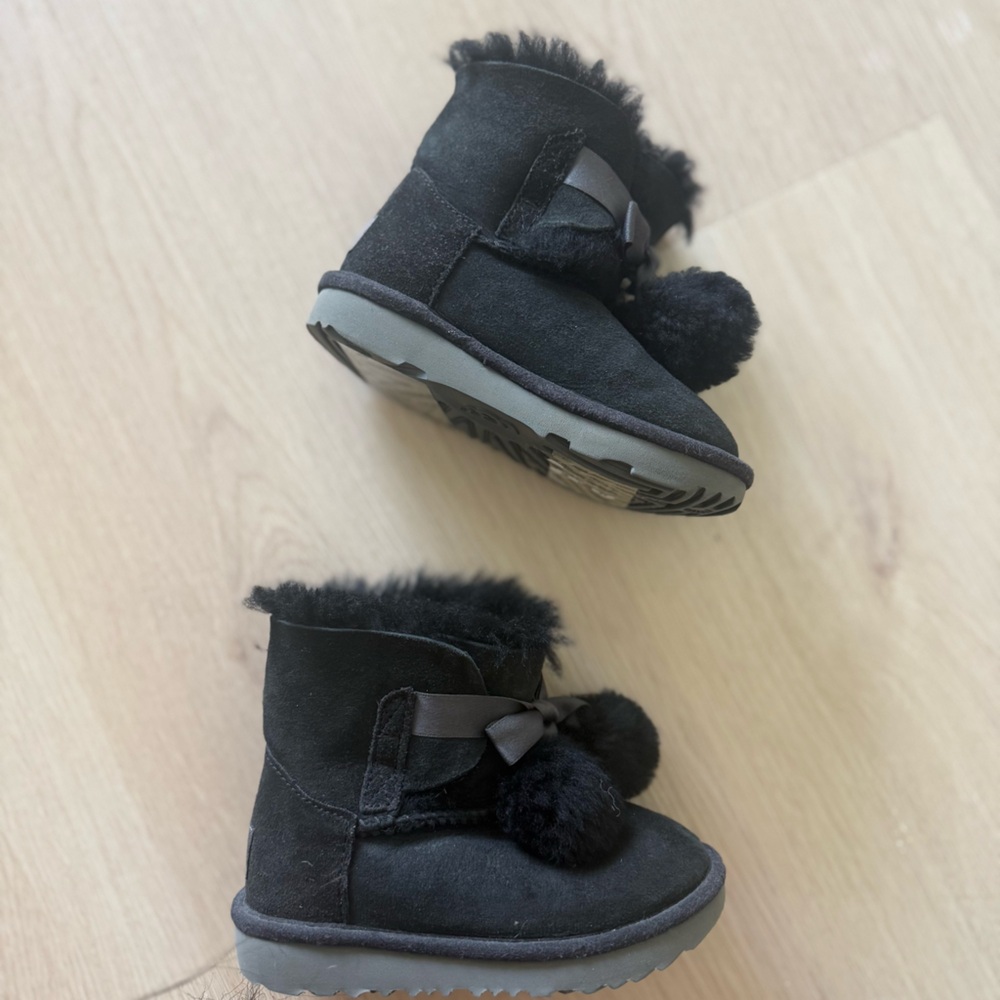 UGG Black Kids Boots with Pom Poms